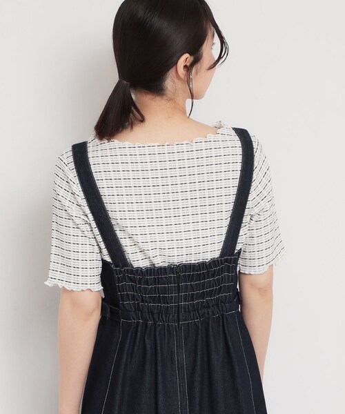 THE SHOP TK (ザ ショップ ティーケー )の「さりげないフリルがアクセント チェック柄5分袖カットソー(Tシャツ/カットソー・レディース・ダークブラウン/ブラック/アイボリー・13/12)」の4枚目の写真