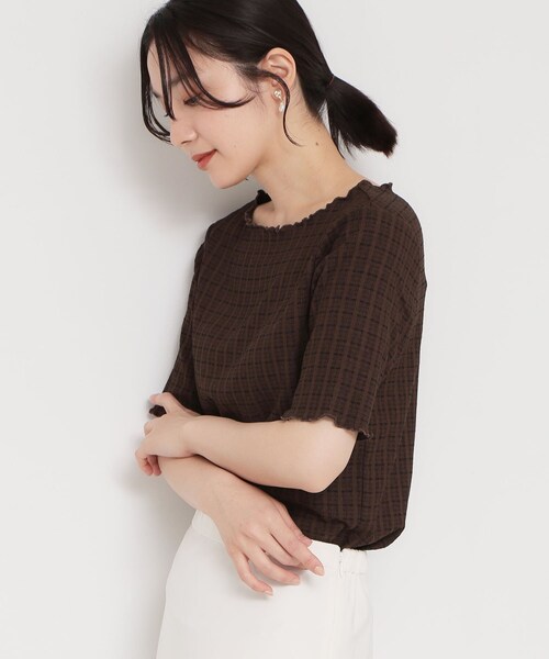 THE SHOP TK (ザ ショップ ティーケー )の「さりげないフリルがアクセント チェック柄5分袖カットソー(Tシャツ/カットソー・レディース・ダークブラウン/ブラック/アイボリー・13/12)」の11枚目の写真
