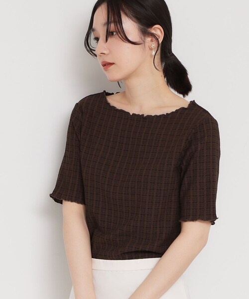 THE SHOP TK (ザ ショップ ティーケー )の「さりげないフリルがアクセント チェック柄5分袖カットソー(Tシャツ/カットソー・レディース・ダークブラウン/ブラック/アイボリー・13/12)」の12枚目の写真