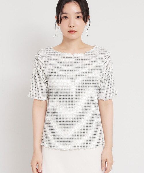 THE SHOP TK (ザ ショップ ティーケー )の「さりげないフリルがアクセント チェック柄5分袖カットソー(Tシャツ/カットソー・レディース・ダークブラウン/ブラック/アイボリー・13/12)」の15枚目の写真