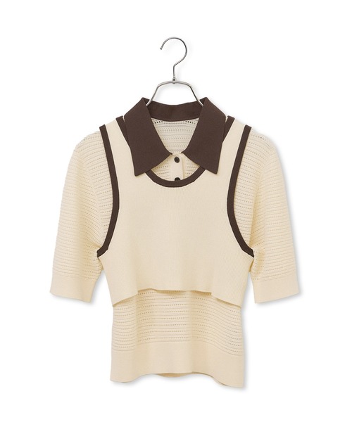 ADAM ET ROPE'（アダムエロペ）の「【サステナブル】タンクコンビパターンポロニット（ポロシャツ・レディース・オフホワイト/ブラウン/サックスブルー・FREE）」の8枚目の写真