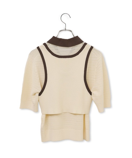 ADAM ET ROPE'（アダムエロペ）の「【サステナブル】タンクコンビパターンポロニット（ポロシャツ・レディース・オフホワイト/ブラウン/サックスブルー・FREE）」の9枚目の写真