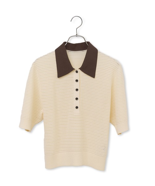 ADAM ET ROPE'（アダムエロペ）の「【サステナブル】タンクコンビパターンポロニット（ポロシャツ・レディース・オフホワイト/ブラウン/サックスブルー・FREE）」の10枚目の写真