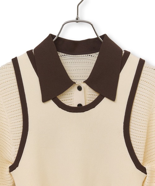 ADAM ET ROPE'（アダムエロペ）の「【サステナブル】タンクコンビパターンポロニット（ポロシャツ・レディース・オフホワイト/ブラウン/サックスブルー・FREE）」の11枚目の写真
