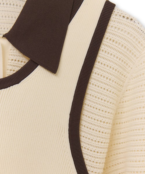 ADAM ET ROPE'（アダムエロペ）の「【サステナブル】タンクコンビパターンポロニット（ポロシャツ・レディース・オフホワイト/ブラウン/サックスブルー・FREE）」の12枚目の写真