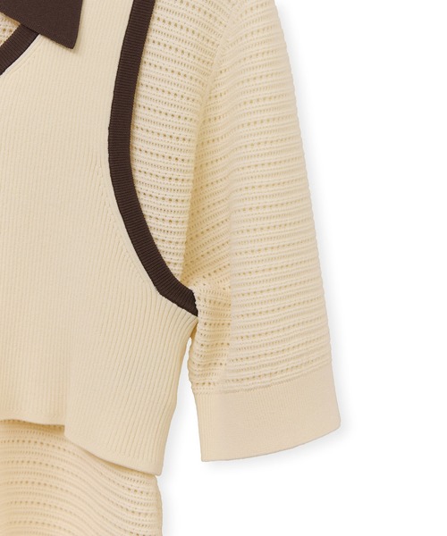 ADAM ET ROPE'（アダムエロペ）の「【サステナブル】タンクコンビパターンポロニット（ポロシャツ・レディース・オフホワイト/ブラウン/サックスブルー・FREE）」の13枚目の写真