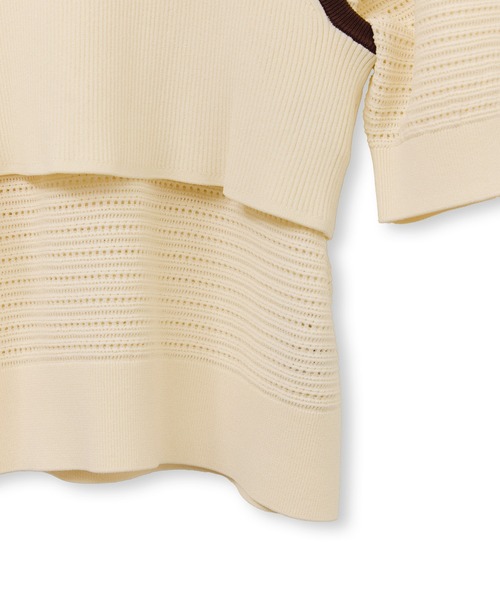 ADAM ET ROPE'（アダムエロペ）の「【サステナブル】タンクコンビパターンポロニット（ポロシャツ・レディース・オフホワイト/ブラウン/サックスブルー・FREE）」の14枚目の写真