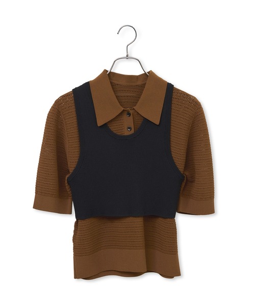 ADAM ET ROPE'（アダムエロペ）の「【サステナブル】タンクコンビパターンポロニット（ポロシャツ・レディース・オフホワイト/ブラウン/サックスブルー・FREE）」の16枚目の写真