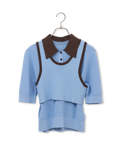 ADAM ET ROPE'（アダムエロペ）の「【サステナブル】タンクコンビパターンポロニット（ポロシャツ・レディース・オフホワイト/ブラウン/サックスブルー・FREE）」の18枚目の写真