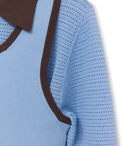 ADAM ET ROPE'（アダムエロペ）の「【サステナブル】タンクコンビパターンポロニット（ポロシャツ・レディース・オフホワイト/ブラウン/サックスブルー・FREE）」の19枚目の写真