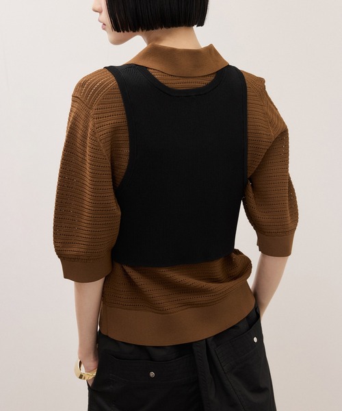 ADAM ET ROPE'（アダムエロペ）の「【サステナブル】マルチWAYタンクコンビパターンポロニット（ポロシャツ・レディース・オフホワイト/ブラウン/サックスブルー・FREE）」の22枚目の写真