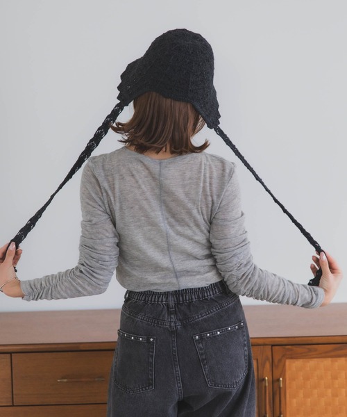 polcadot（ポルカドット）の「クロシェハット / かぎ編み ストラップ付き ナチュラル フリーサイズ（ハット・レディース・ベージュ/ブラック・FREE）」の9枚目の写真