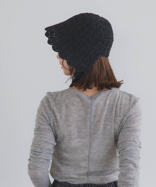 polcadot（ポルカドット）の「クロシェハット / かぎ編み ストラップ付き ナチュラル フリーサイズ（ハット・レディース・ベージュ/ブラック・FREE）」の8枚目の写真