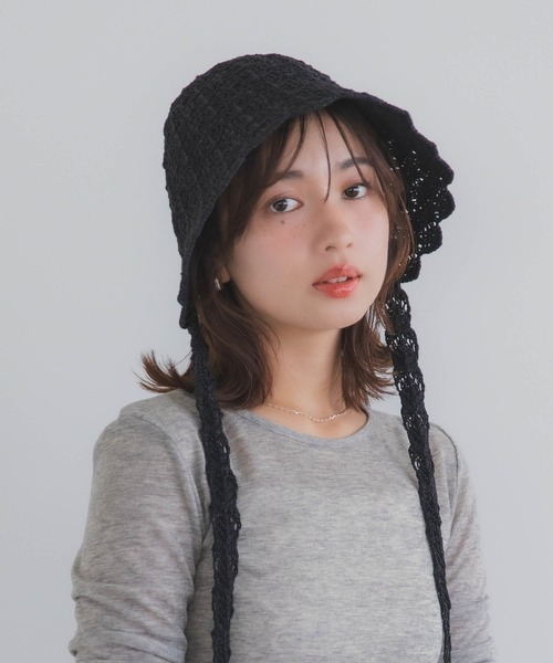 polcadot（ポルカドット）の「クロシェハット / かぎ編み ストラップ付き ナチュラル フリーサイズ（ハット・レディース・ベージュ/ブラック・FREE）」の12枚目の写真