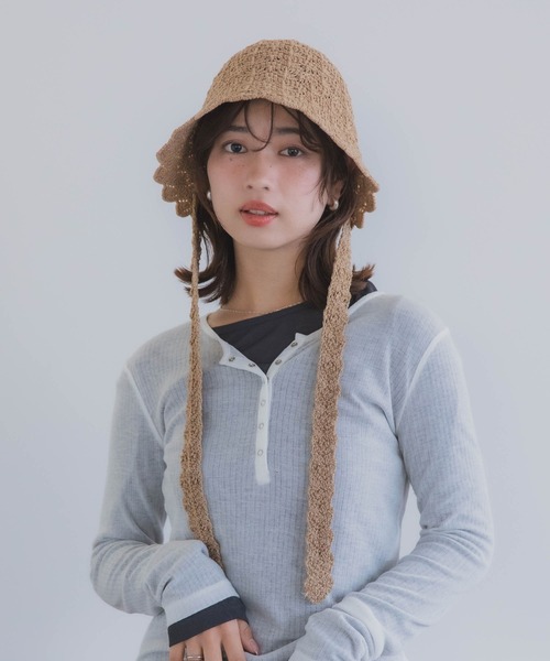 polcadot（ポルカドット）の「クロシェハット / かぎ編み ストラップ付き ナチュラル フリーサイズ（ハット・レディース・ベージュ/ブラック・FREE）」の15枚目の写真