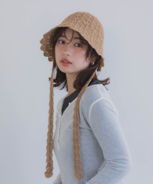 polcadot（ポルカドット）の「クロシェハット / かぎ編み ストラップ付き ナチュラル フリーサイズ（ハット・レディース・ベージュ/ブラック・FREE）」の16枚目の写真