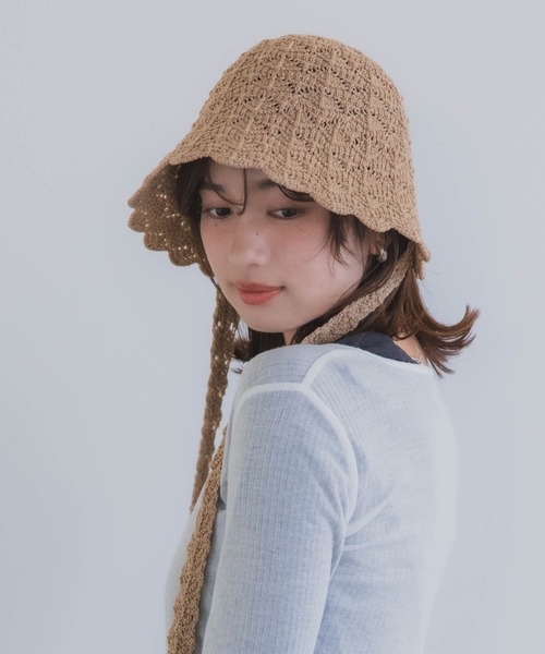 polcadot（ポルカドット）の「クロシェハット / かぎ編み ストラップ付き ナチュラル フリーサイズ（ハット・レディース・ベージュ/ブラック・FREE）」の17枚目の写真