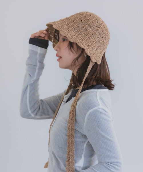 polcadot（ポルカドット）の「クロシェハット / かぎ編み ストラップ付き ナチュラル フリーサイズ（ハット・レディース・ベージュ/ブラック・FREE）」の18枚目の写真