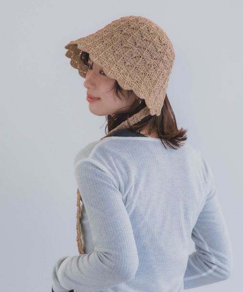 polcadot（ポルカドット）の「クロシェハット / かぎ編み ストラップ付き ナチュラル フリーサイズ（ハット・レディース・ベージュ/ブラック・FREE）」の19枚目の写真