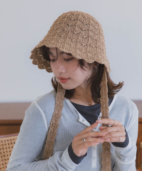 polcadot（ポルカドット）の「クロシェハット / かぎ編み ストラップ付き ナチュラル フリーサイズ（ハット・レディース・ベージュ/ブラック・FREE）」の13枚目の写真