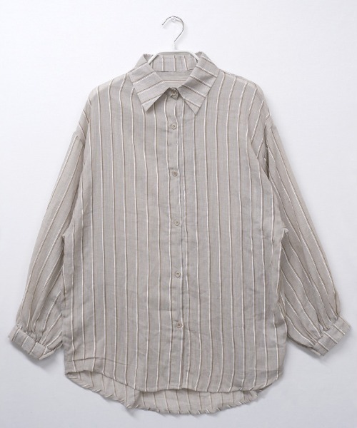 CLOTHY（クロシィ）の「【日差し対策＆UVケア♪】オーバーサイズストライプシアーシャツ（シャツ/ブラウス・レディース・グリーン/オフホワイト/ベージュ・FREE）」の15枚目の写真