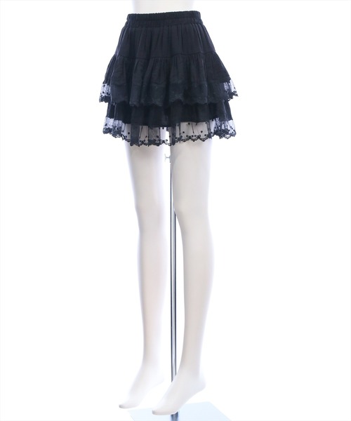 clear（クリア）の「裾リボンレースフリルティアードミニスカート［骨格ウェーブ/ガーリー］（スカート・レディース・ブラック/オフホワイト・F）」の18枚目の写真