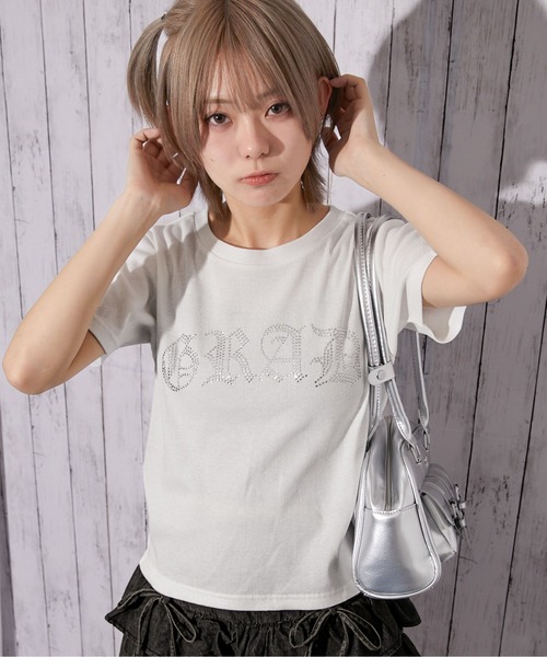セール】《ラインストーンロゴ×短丈》Tシャツ／Y2K／春夏／全2色（T