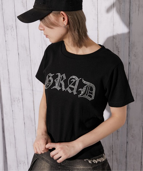 GORGE（ゴージ）の「《ラインストーンロゴ×短丈》Tシャツ／Y2K／春夏／全2色（Tシャツ/カットソー・レディース・ブラック/オフホワイト・F）」の9枚目の写真