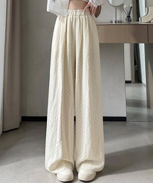 ドット柄 ハイウエスト ウエストゴム ワイドパンツ