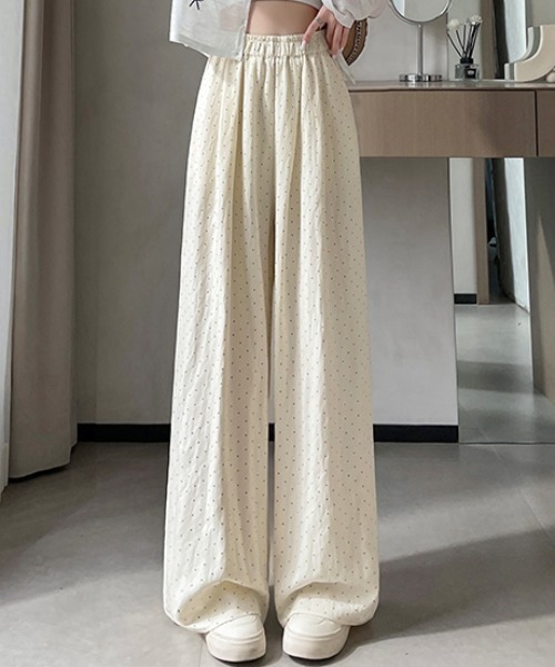 AMAJI(アマジ)の「ドット柄 ハイウエスト ウエストゴム ワイドパンツ(その他パンツ・レディース・ベージュ/ホワイト/ブラック/ライトブルー・MEDIUM/SMALL/X-LARGE/LARGE)」の3枚目の写真