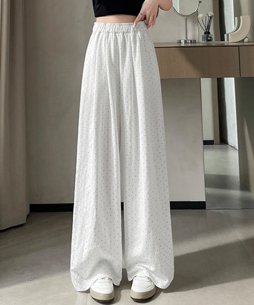AMAJI(アマジ)の「ドット柄 ハイウエスト ウエストゴム ワイドパンツ(その他パンツ・レディース・ベージュ/ホワイト/ブラック/ライトブルー・MEDIUM/SMALL/X-LARGE/LARGE)」の1枚目の写真