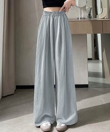 ドット柄 ハイウエスト ウエストゴム ワイドパンツ