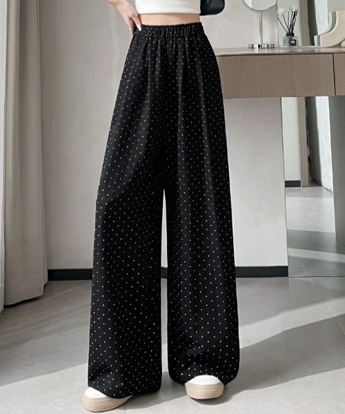 AMAJI(アマジ)の「ドット柄 ハイウエスト ウエストゴム ワイドパンツ(その他パンツ・レディース・ベージュ/ホワイト/ブラック/ライトブルー・MEDIUM/SMALL/X-LARGE/LARGE)」の8枚目の写真