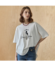 ドットメッシュベルベットプリントラウンドネックTシャツ