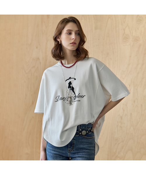 MAXZA(マージャコレクション)の「ドットメッシュベルベットプリントラウンドネックTシャツ(Tシャツ/カットソー・レディース・カーキ/ホワイト・FREE)」の2枚目の写真