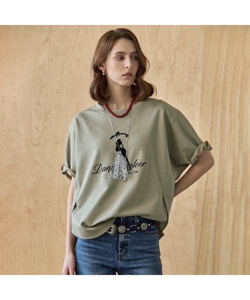 MAXZA(マージャコレクション)の「ドットメッシュベルベットプリントラウンドネックTシャツ(Tシャツ/カットソー・レディース・カーキ/ホワイト・FREE)」の3枚目の写真