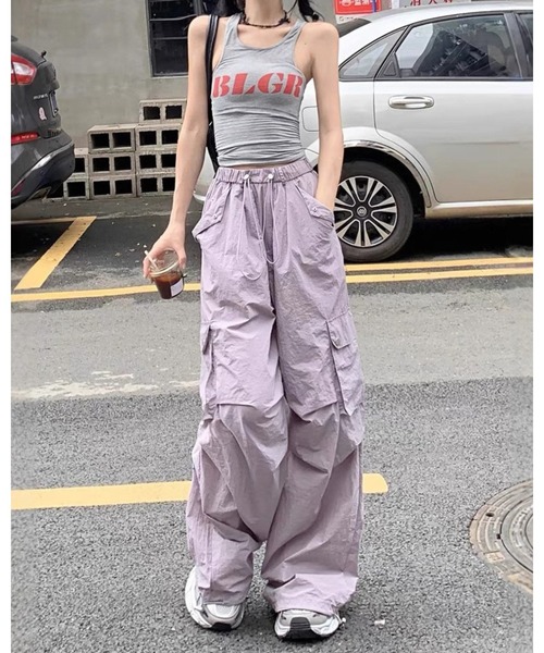 CHEER(チアー)の「速乾カジュアルシャカシャカ カーゴワイドパンツ(カーゴパンツ・レディース・パープル/ブラック・フリー)」の1枚目の写真