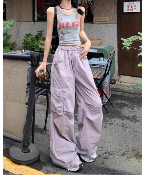 CHEER(チアー)の「速乾カジュアルシャカシャカ カーゴワイドパンツ(カーゴパンツ・レディース・パープル/ブラック・フリー)」の4枚目の写真