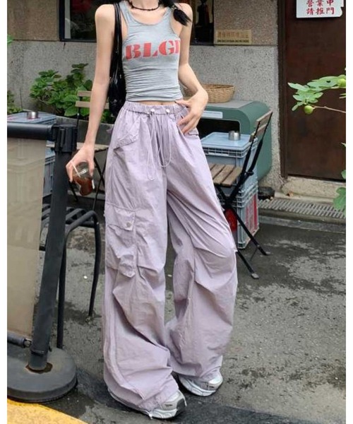 CHEER(チアー)の「速乾カジュアルシャカシャカ カーゴワイドパンツ(カーゴパンツ・レディース・パープル/ブラック・フリー)」の9枚目の写真