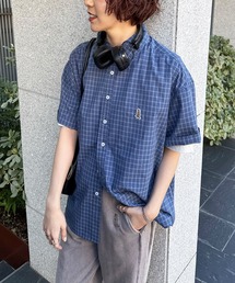 DOUBLE NAME（ダブルネーム）の「【m:rex】ミニ恐竜ワッペン半袖チェックシャツ（シャツ/ブラウス）」