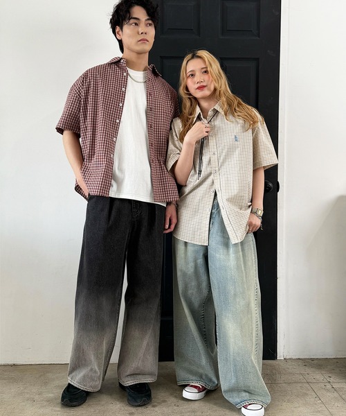 DOUBLE NAME（ダブルネーム）の「【m:rex】ミニ恐竜ワッペン半袖チェックシャツ（シャツ/ブラウス・レディース・オフホワイト/レッド/ブルー・FREE）」の14枚目の写真