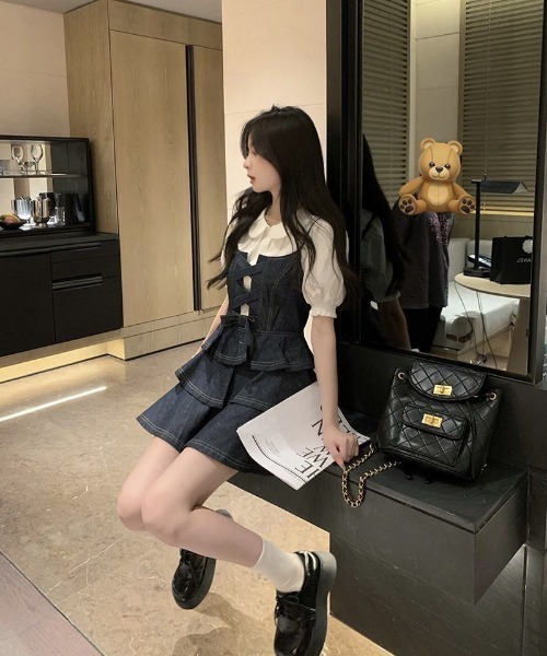 almo(アルモ)の「【LAMPOON】デニムリボンキャミワンピース(ワンピース・レディース・ネイビー・LARGE/MEDIUM/SMALL)」の13枚目の写真
