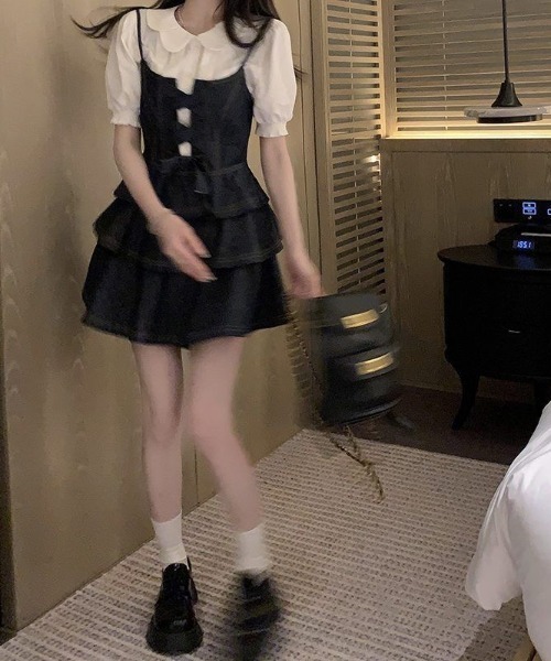 almo(アルモ)の「【LAMPOON】デニムリボンキャミワンピース(ワンピース・レディース・ネイビー・LARGE/MEDIUM/SMALL)」の14枚目の写真