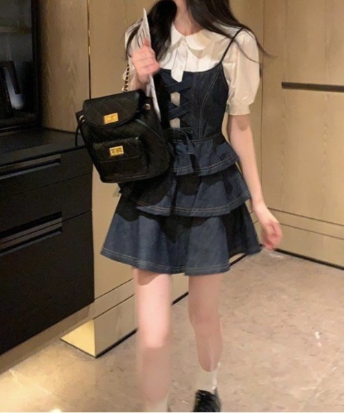 almo(アルモ)の「【LAMPOON】デニムリボンキャミワンピース(ワンピース・レディース・ネイビー・LARGE/MEDIUM/SMALL)」の15枚目の写真