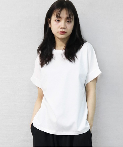 THE CELL.(ザセルドット)の「接触冷感ドライタッチコットン 袖ロールUP ドルマンTシャツ DRY-TOUCH COOL COTTON ROLL-UP SLEEVE TEE(Tシャツ/カットソー・レディース・ピンク/ブラック/チャコールグレー/オフホワイト・FREE)」の1枚目の写真