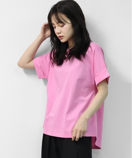 THE CELL.(ザセルドット)の「接触冷感ドライタッチコットン 袖ロールUP ドルマンTシャツ DRY-TOUCH COOL COTTON ROLL-UP SLEEVE TEE(Tシャツ/カットソー・レディース・ピンク/ブラック/チャコールグレー/オフホワイト・FREE)」の4枚目の写真