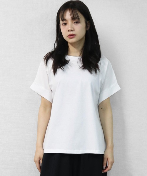THE CELL.(ザセルドット)の「接触冷感ドライタッチコットン 袖ロールUP ドルマンTシャツ DRY-TOUCH COOL COTTON ROLL-UP SLEEVE TEE(Tシャツ/カットソー・レディース・ピンク/ブラック/チャコールグレー/オフホワイト・FREE)」の5枚目の写真
