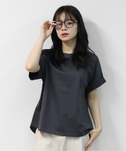 THE CELL.(ザセルドット)の「接触冷感ドライタッチコットン 袖ロールUP ドルマンTシャツ DRY-TOUCH COOL COTTON ROLL-UP SLEEVE TEE(Tシャツ/カットソー・レディース・ピンク/ブラック/チャコールグレー/オフホワイト・FREE)」の19枚目の写真