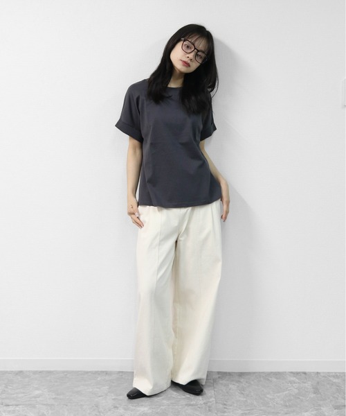 THE CELL.(ザセルドット)の「接触冷感ドライタッチコットン 袖ロールUP ドルマンTシャツ DRY-TOUCH COOL COTTON ROLL-UP SLEEVE TEE(Tシャツ/カットソー・レディース・ピンク/ブラック/チャコールグレー/オフホワイト・FREE)」の11枚目の写真