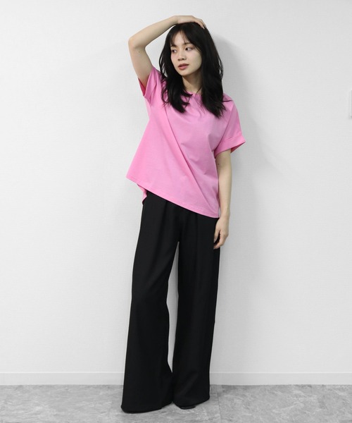 THE CELL.(ザセルドット)の「接触冷感ドライタッチコットン 袖ロールUP ドルマンTシャツ DRY-TOUCH COOL COTTON ROLL-UP SLEEVE TEE(Tシャツ/カットソー・レディース・ピンク/ブラック/チャコールグレー/オフホワイト・FREE)」の14枚目の写真